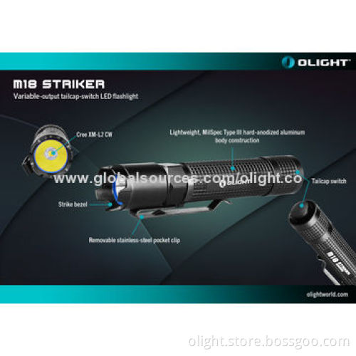 LED Flashlight, Self Defense with Strike Bezel, Tailcap Switch, 800lm Tactical